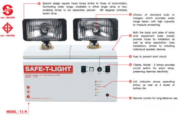เครื่องโคมไฟฉุกเฉิน ยี่ห้อ SAFE-T-LIGHTรุ่น T1-R