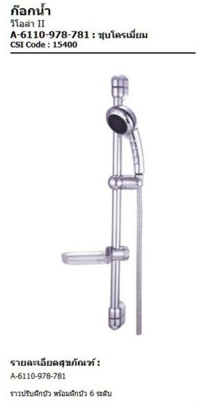 ชุดฝักบัวราวเลื่อนAMERICAN STANDARD รุ่น A-6110-978-781 ชุดฝักบัวราวเลื่อนAMERICAN STANDARD รุ่น A-6110-978-781