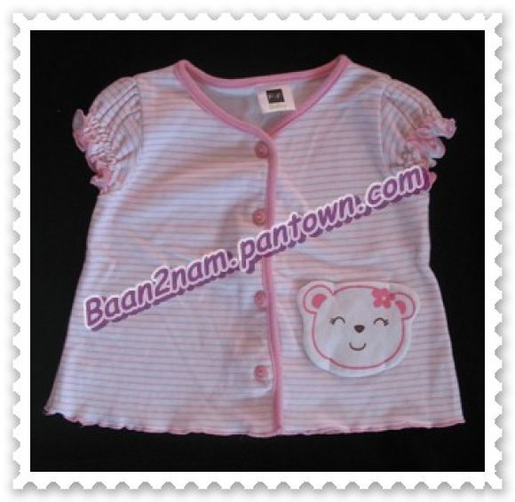 เสื้อยืด มือสอง สีชมพูลายทาง Little Bear เสื้อยืด มือสอง สีชมพูลายทาง Little Bear