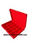 กล่องพระ กล่องเก็บพระเครื่องหุ้มกำมะหยี่สีแดง แบบ 15 ช่อง