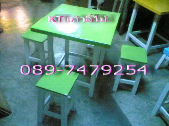 ชุดโต๊ะไม้ เก้าอี้ไม้ 70x70x75 พร้อมเก้าอี้หัวโล้น ราคาถูก