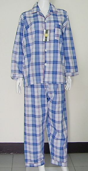 ชุดนอนกางเกงขายาวแขนยาวลายสก๊อตสีฟ้า เกรด เอ ไซส์ XL