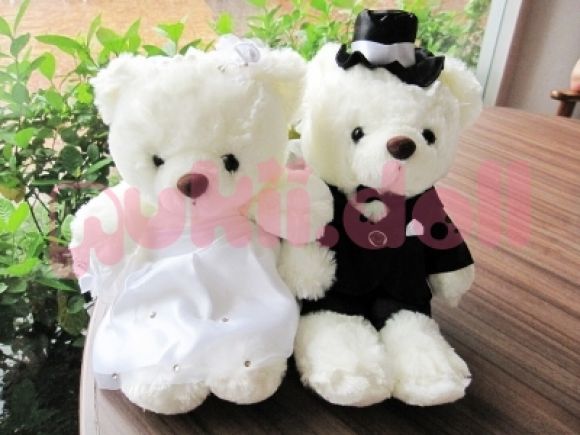 ตุ๊กตาหมีคู่แต่งงาน ขาว-ดำ