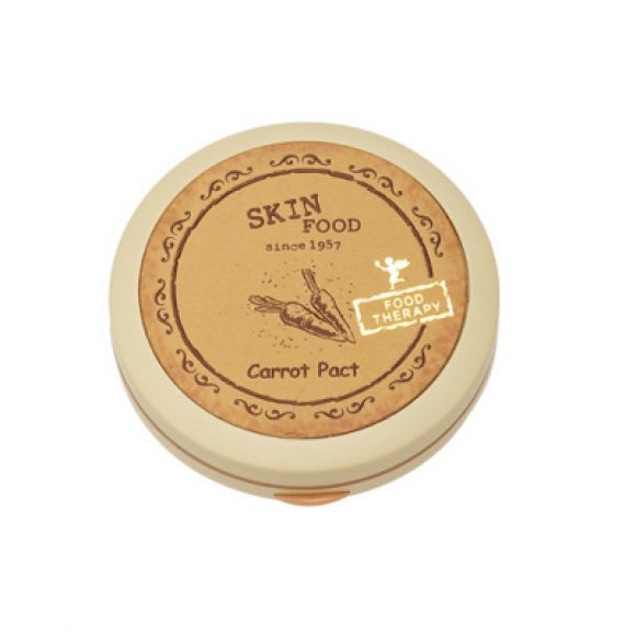 Skin Food-Carrot Pact NO,1,2 แป้งพัฟแครอท เนื้อบางเบา ให้ผิวเนียนเรียบ ไม่ทำให้ห