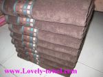 ผ้าขนหนูสีพื้นทอลายคาด สีน้ำตาลโอวัลตีน ขนาด 27x54 และ 30x60 ด้ายคู่ หนานุ่มเกรด A