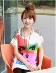 (ส่งฟรี)เสื้อแฟชั่นนำเข้าสไตล์เกาหลี สีขาวพิมพ์ลายสีสันสดใส ผ้าฝ้าย+ผ้าซีฟองเนื้อดี สินค้าเก๋มากๆค่ะ