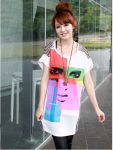 (ส่งฟรี)เสื้อแฟชั่นนำเข้าสไตล์เกาหลี สีขาวพิมพ์ลายสีสันสดใส ผ้าฝ้าย+ผ้าซีฟองเนื้อดี สินค้าเก๋มากๆค่ะ