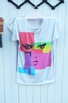 (ส่งฟรี)เสื้อแฟชั่นนำเข้าสไตล์เกาหลี สีขาวพิมพ์ลายสีสันสดใส ผ้าฝ้าย+ผ้าซีฟองเนื้อดี สินค้าเก๋มากๆค่ะ