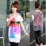 (ส่งฟรี)เสื้อแฟชั่นนำเข้าสไตล์เกาหลี สีขาวพิมพ์ลายสีสันสดใส ผ้าฝ้าย+ผ้าซีฟองเนื้อดี สินค้าเก๋มากๆค่ะ