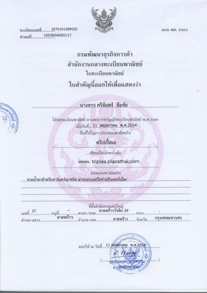 ใบอนุญาติผู้ประกอบการพาณิชย์อิเล็กทรอนิกส์เลขที่3570101289022