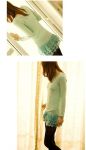 เสื้อไหมพรมตัวยาว ปลายเสื้อแต่งระบาย 3 ชิ้น แต่งไข่มุกด้านหน้า สีชมพู ,