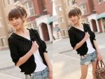 สื้อคลุมแฟชั่นเกาหลี เสื้อคลุมผ้าไหมพรม สีดำ