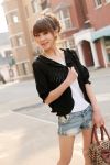 สื้อคลุมแฟชั่นเกาหลี เสื้อคลุมผ้าไหมพรม สีดำ