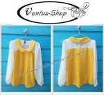 เสื้อแฟชั่น ลายจุด สีเหลืองมัสตาร์ด ผสมผ้าชีฟอง