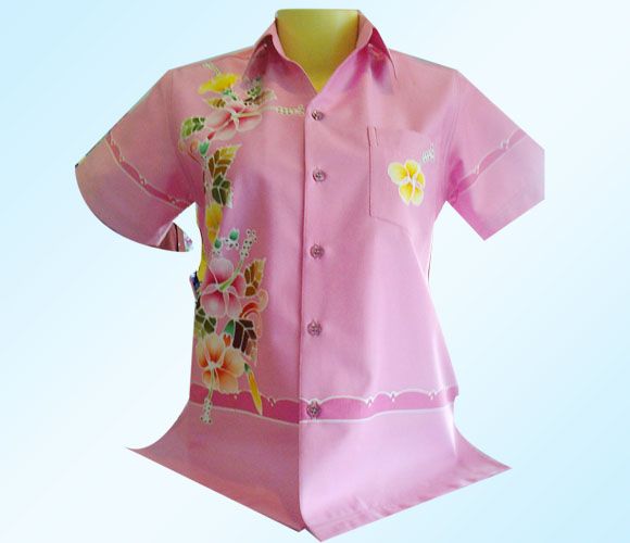 เสื้อบาติก ลายชบา โทนชมพู