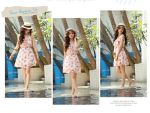 (ส่งฟรี)ชุดเดรสแฟชั่นนำเข้า เกาหลี  สีขาวมุก ลายดอกชมพู เหมือนแบบ สายสามารถปรับได้  ผ้าซีฟองเกาหลี เ