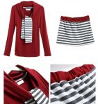 (Set  3 ชิ้น   เสื้อ +กระโปรง + ผ้าพันคอ แยก ) ชุดแฟชั่นนำเข้า เกาหลี  สีเลือดหมู-เทา-ขาว   ผ้าคุณภา