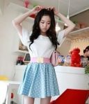 (ส่งฟรี) Set 3 ชิ้น ชุดเดรสแฟชั่นนำเข้า สไตล์เกาหลี  เสื้อ-กระโปรง-เข็มขัด  สีและสินค้าเหมือนแบบค่ะ