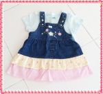 เดรสยีนส์ 9-12M ยี่ห้อ Carter's + เสื้อตัวในสกรีนลายดอกไม้ ยี่ห้อ Place สภาพใหม่