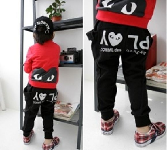  กางเกงเด็กแฟชั่นสไตล์เกาหลี PLAY เอวยางยืดขาจั๊มสีดำ ไซส์ 100, 110, 120, 130  