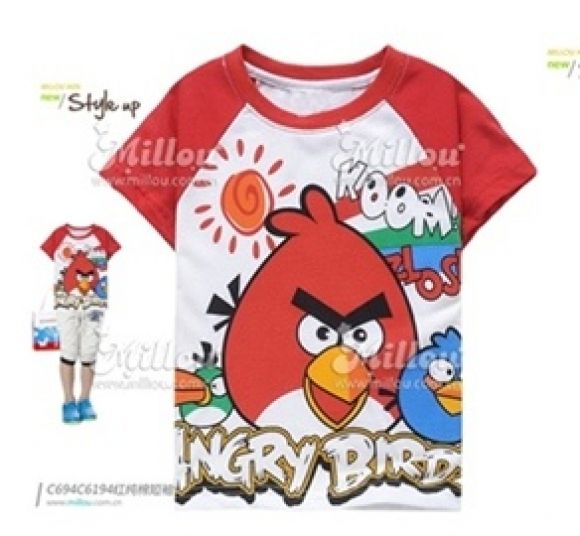  เสื้อยืดแองกี้เบิร์ดสีขาวแขนแดง 