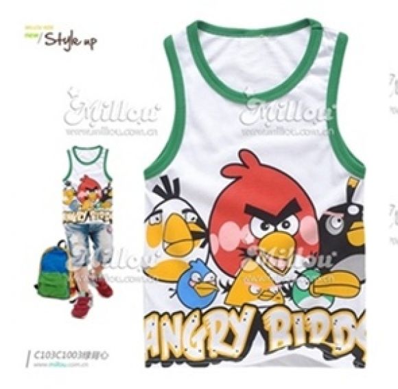  เสื้อกล้ามสีขาวขริบเขียว แองกี้เบิร์ด 
