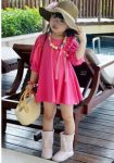  เดรสสั้นสีชมพูสดใสค่ะ ผ้ายืดนิ่มใส่สบาย