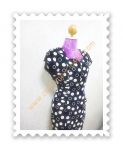 เดรสวินเทจ(Vintage dress) polkadot สีน้ำเงินจุดขาว แต่งซิบหน้า จับสม๊อคย่นข้าวตัวช่วงเอว เก๋ เปรี้ยว