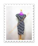 เดรสวินเทจ(Vintage dress) polkadot สีน้ำเงินจุดขาว แต่งซิบหน้า จับสม๊อคย่นข้าวตัวช่วงเอว เก๋ เปรี้ยว