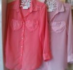 เสื้อเชิ้ตชีฟองแขนยาวกระเป๋าหัวใจ