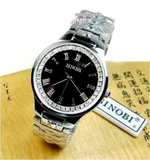 นาฬิกาข้อมือสำหรับผู้ชาย แบรนด์ญี่ปุ่นนำเข้าแท้ SINOBI ประดับคริสตัลแท้รอบหน้าปั