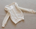 พร้อมส่ง  - Knit & co เสื้อถักแขนยาวลายดอกไม้ สีครีม