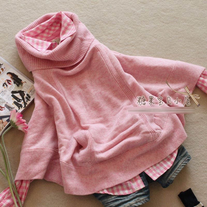 พร้อมส่ง  - Knit & co เสื้อกันหนาวคอเต่า แขนค้างคาว สีชมพู