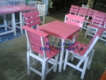ชุดโต๊ะไม้ 70x70x75 + เก้าอี้ไม้พนักพิงเอน 4 ตัว ไม้จามจุรี