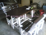 ชุดโต๊ะไม้ 70x70x75 + เก้าอี้ไม้พนักพิงเอน 4 ตัว ไม้จามจุรี
