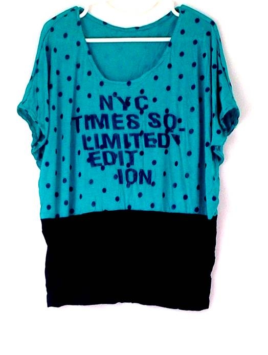 เสื้อผ้าแฟชั่น ผ้านุ่ม ตัวใหญ่ ผ้าลายจุดสีฟ้าน่ารัก สกรีนแบบสวยเก๋