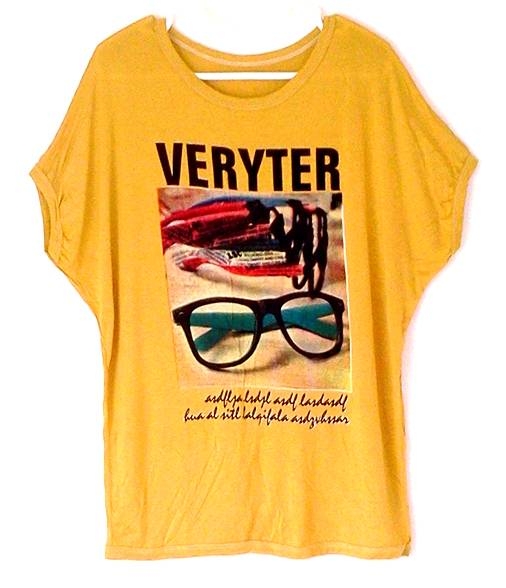 เสื้อผ้าแฟชั่น สกรีนลายแว่นเก๋ๆ สีเหลือง ผ้านุ่มใส่สบาย ตัวใหญ่