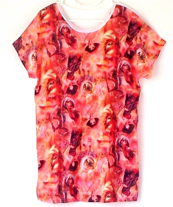 เสื้อผ้าแฟชั่น print ลายหน้าผู้หญิงสีส้ม ผ้ายืด  น่ารักมากค่ะ