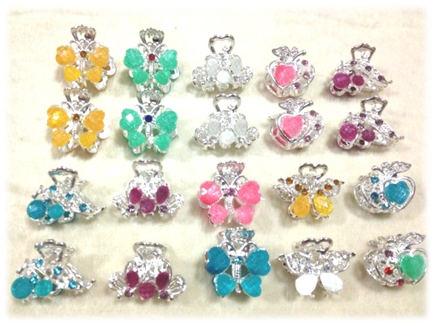 ที่หนีบผมมือเสือ สีเงิน ประดับคริสตัล-พลอยสี ขนาด 2 ซม. / โหล ที่หนีบผมมือเสือ สีเงิน ประดับคริสตัล-พลอยสี ขนาด 2 ซม. / โหล