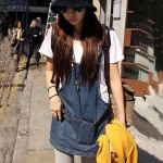 pocket zipper denim bust short skirt braces one-piece dress S M l