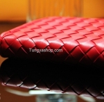 กระเป๋าเงินหนังแบบยาว ลายจักสาน สีชมพู