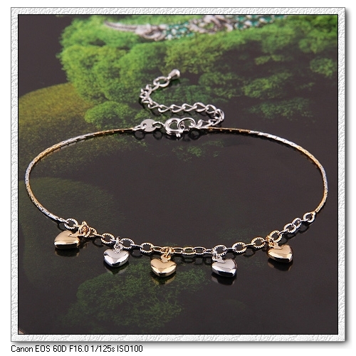 สร้อยข้อเท้าทอง ทองคำขาว 18k gold filled ห้อยหัวใจดีไซน์น่ารั