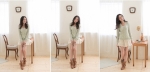 พร้อมส่ง  - Knit & co เสื้อถักแขนยาวลายดอกไม้ สีครีม