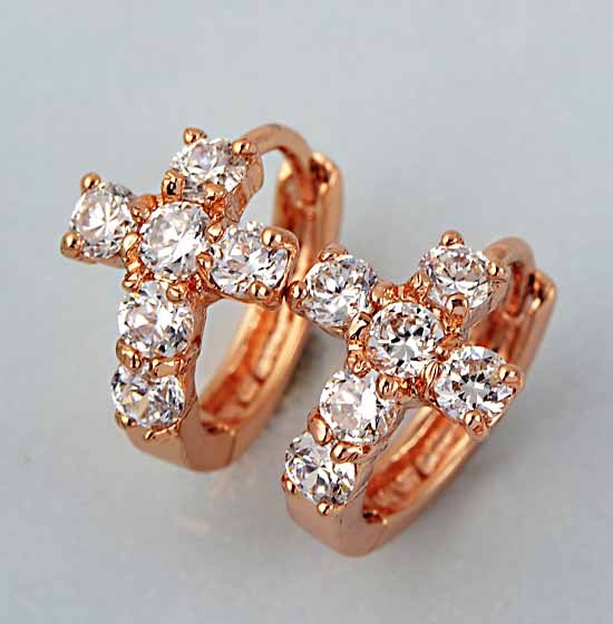 ต่างหูทอง 9k gold filled แบบห่วงดีไซน์ไม้กางเขนประดับเพชร CZ เปล่งประกาย น่ารักม