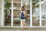 พร้อมส่ง ชุดกระโปรงสี Sapphire สองชั้น เอวโบว์