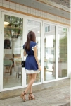 พร้อมส่ง ชุดกระโปรงสี Sapphire สองชั้น เอวโบว์
