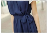 พร้อมส่ง ชุดกระโปรงสี Sapphire สองชั้น เอวโบว์