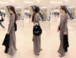 พร้อมส่ง ชุดกระโปรงยาวผ้าเด้ง คอกลม แขนยาว