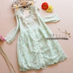 พร้อมส่ง เสื้อ Knit & Co  ปกลูกไม้ประดับมุก ล่างลูกไม้รี