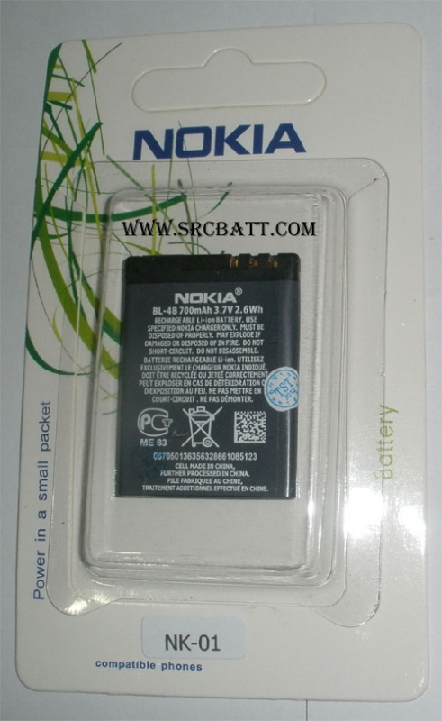 แบตเตอรี่มือถือยี่ห้อ Nokia BL-4B ความจุ 700mAh (NK-01)